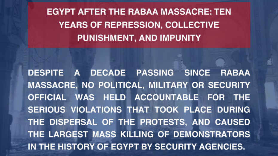 Egypt after the Rabaa Massacre: Ten years of repression, collective punishment, and impunity